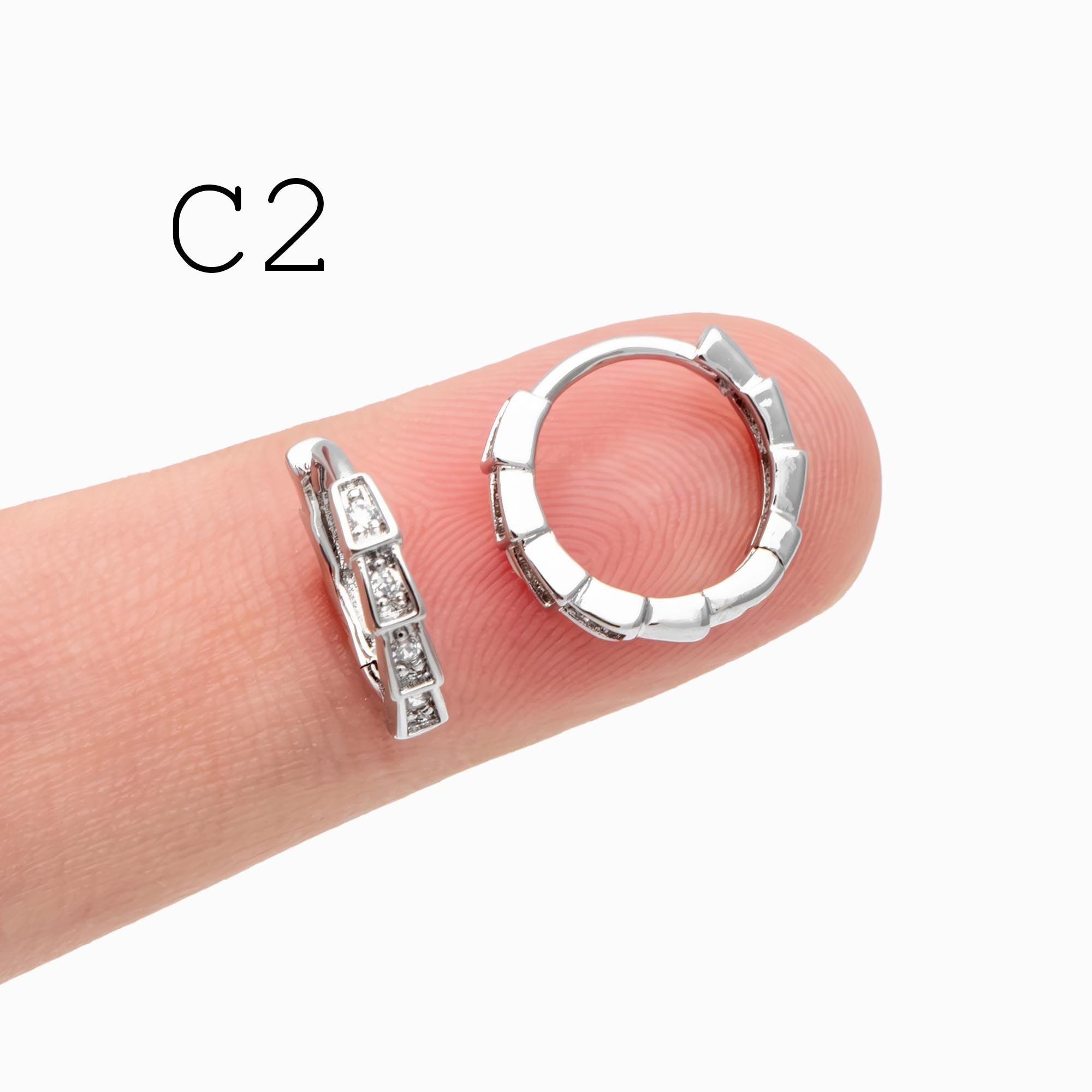 4pcs CZ Pave Gold/ Rhodium plated Hoop Earrings, Dainty Round Huggie Earrings, Minimalist Circle Earring (GB-3826)